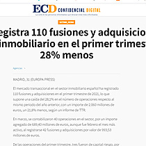 Espaa registra 110 fusiones y adquisiciones en el sector inmobiliario en el primer trimestre, un 28% menos